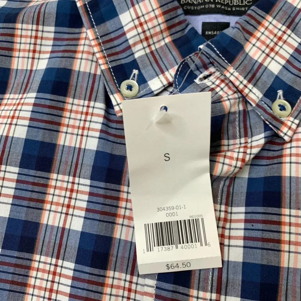 Banana Republic Shirt Mens S Small Prussian Plaid Camden Fit Custom 078 Wash